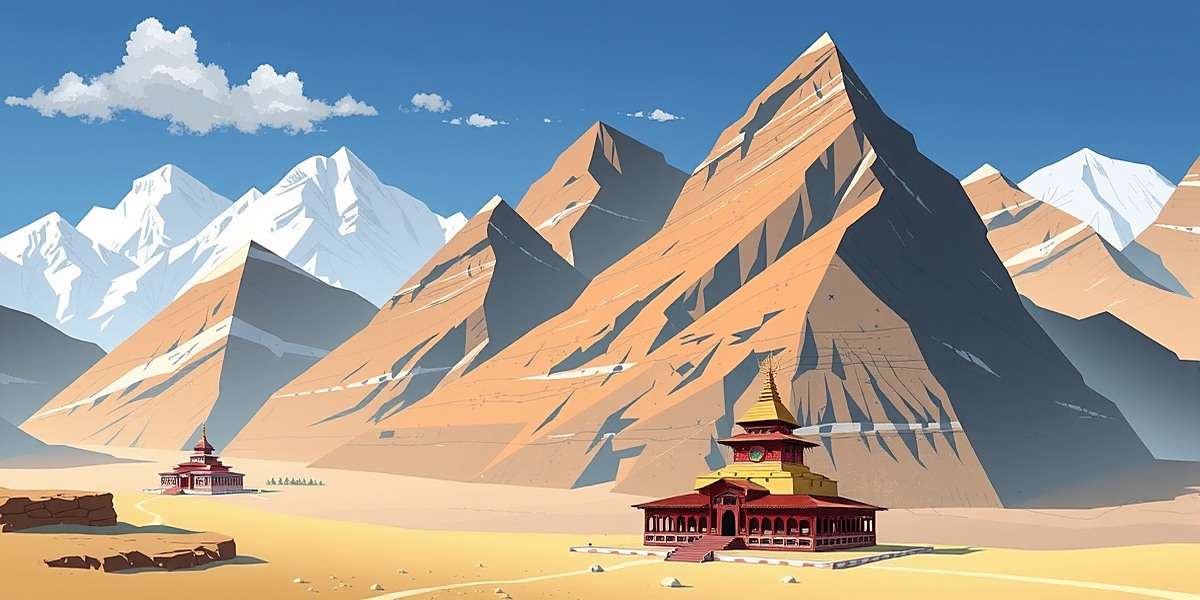 Tamarind Trek Indian Path - Upcoming Ladakh Region Concept art for upcoming Ladakh region in Tamarind Trek Indian Path showing mountain landscapes, Buddhist stupas, and traditional Ladakhi architecture